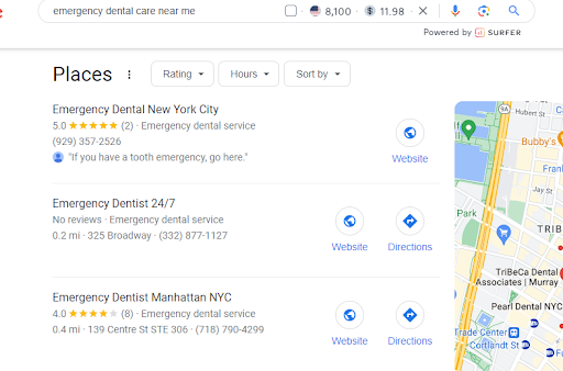 Local Search Result on Emergency Dental Care Near Me
