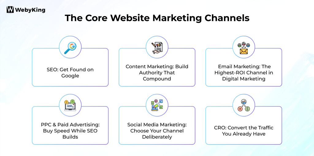 The Core Website Marketing Channels - Infographic Image