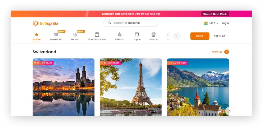 Thrillophilia adventure travel website design example