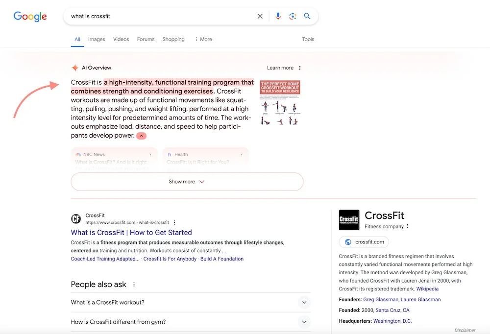 AI Overview Results in Google SERP