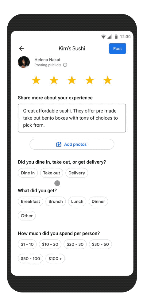 Restaurant staff encouraging customers to leave a Google review