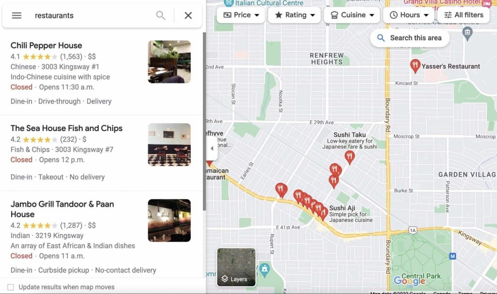 Google AI Overview showing top restaurant recommendations for a local search