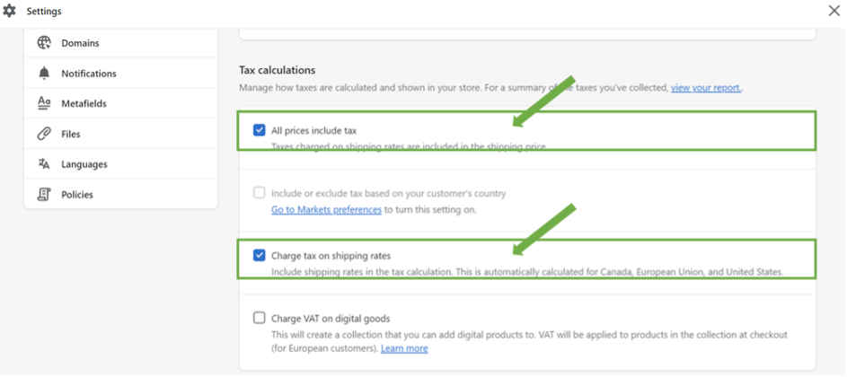 Tax Calculation Settings