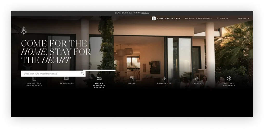 Four Seasons luxury hotel website design example