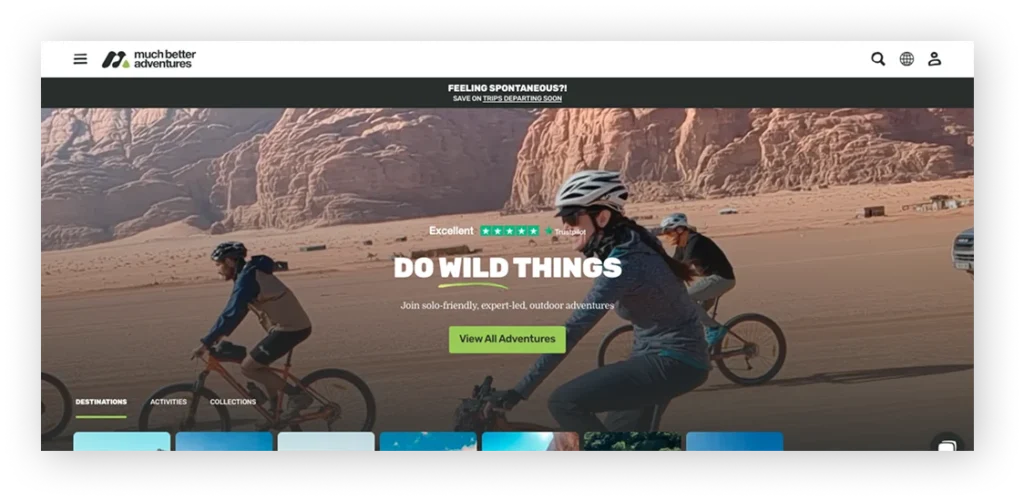 Much Better Adventures sustainable travel website example