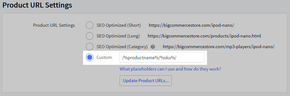 Product URL Settings
