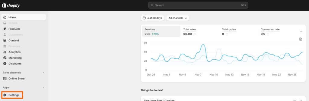 Shopify Account Settings