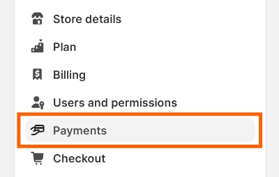 Screenshot of opening Payment Settings