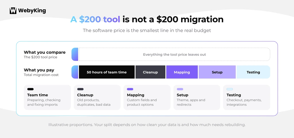Migration tool price vs total BigCommerce to Shopify migration cost